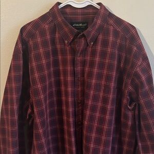 Classic 90's Eddie Bauer Men's Red/Blue Wrinkle Resistant Cotton Plaid Shirt..XL